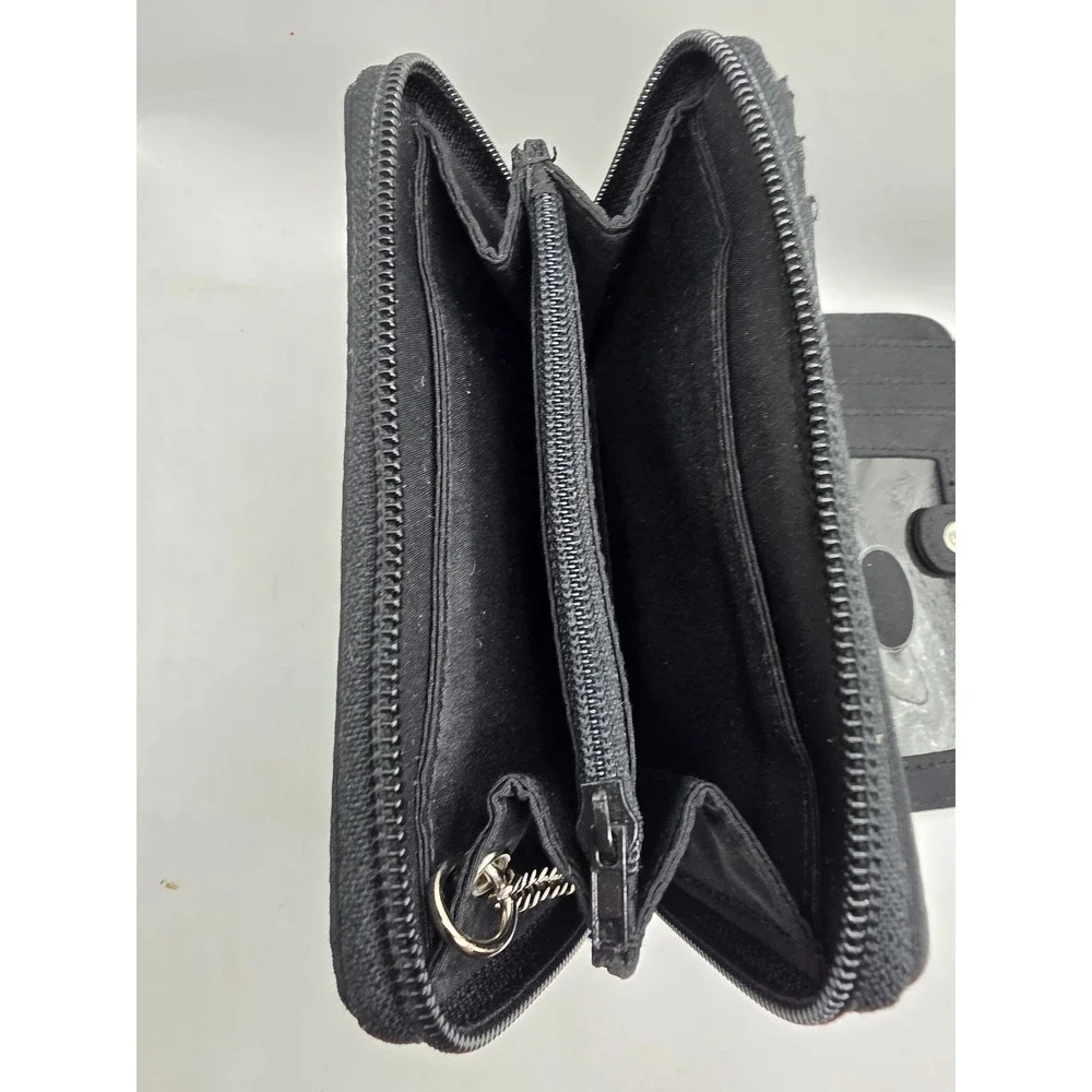 Villager Black Microfiber Bifold Zip Around Wallet Keychain ID Window Card Case